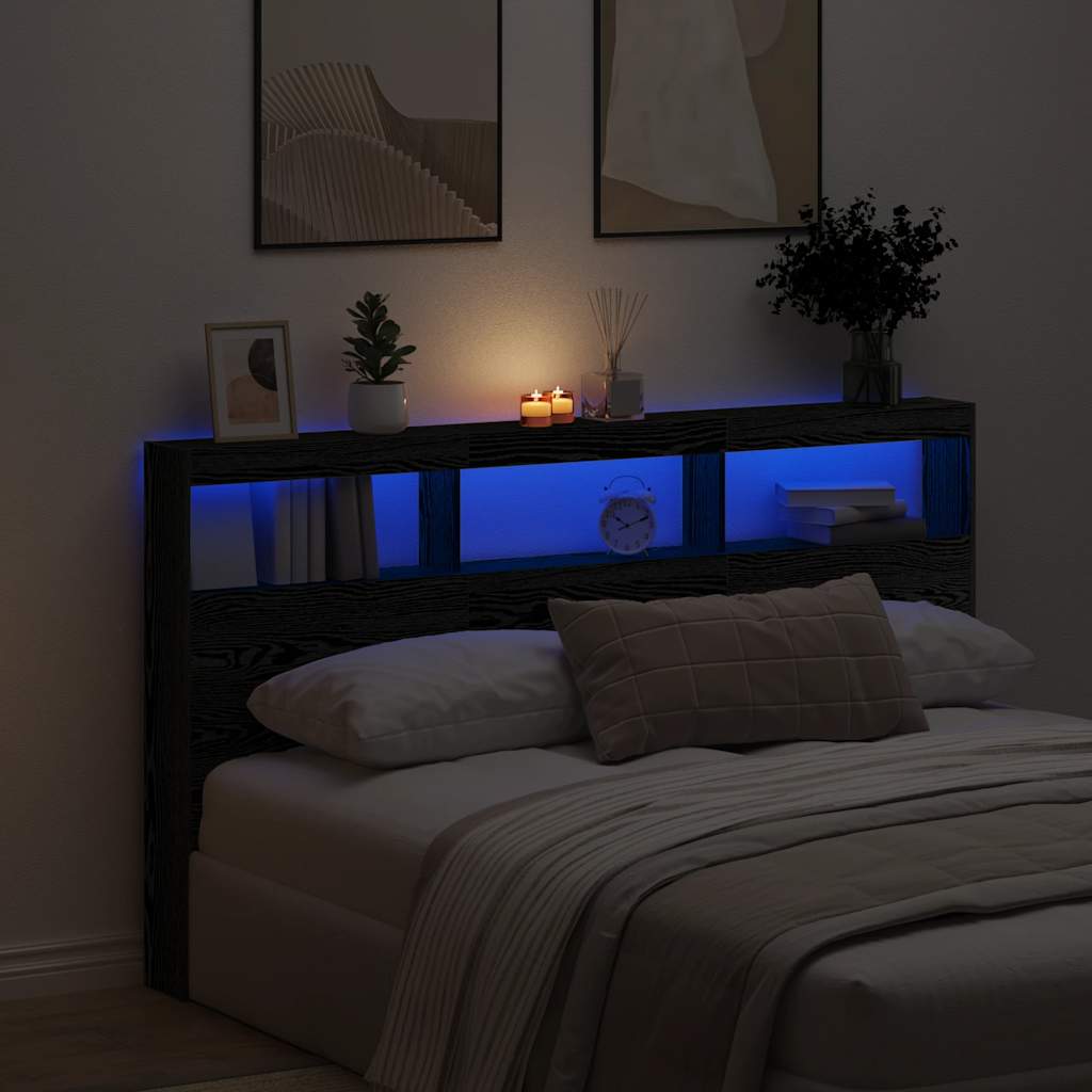 Ormarić za uzglavlje LED boja crni hrasta 180x17x102 cm
