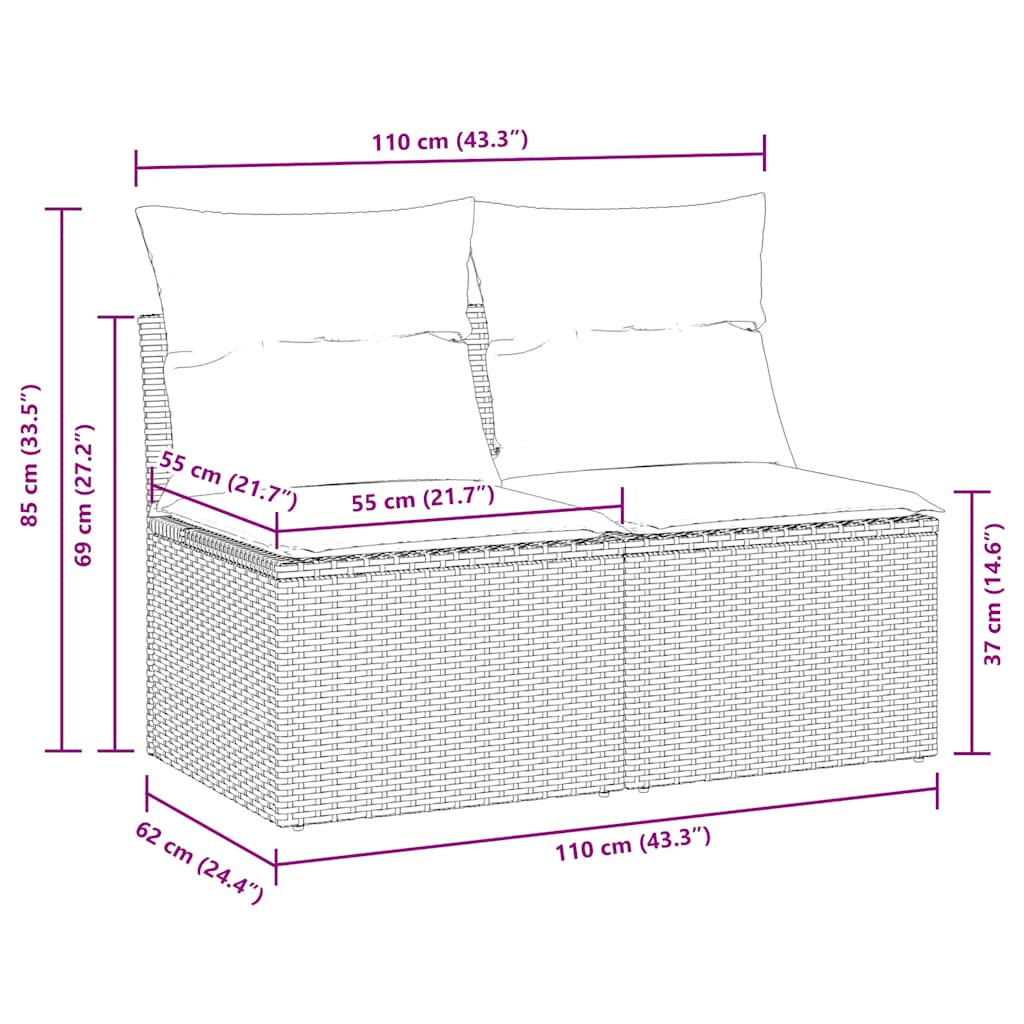 2-dijelni set vrtnih sofa s jastucima crni od poliratana bagrem