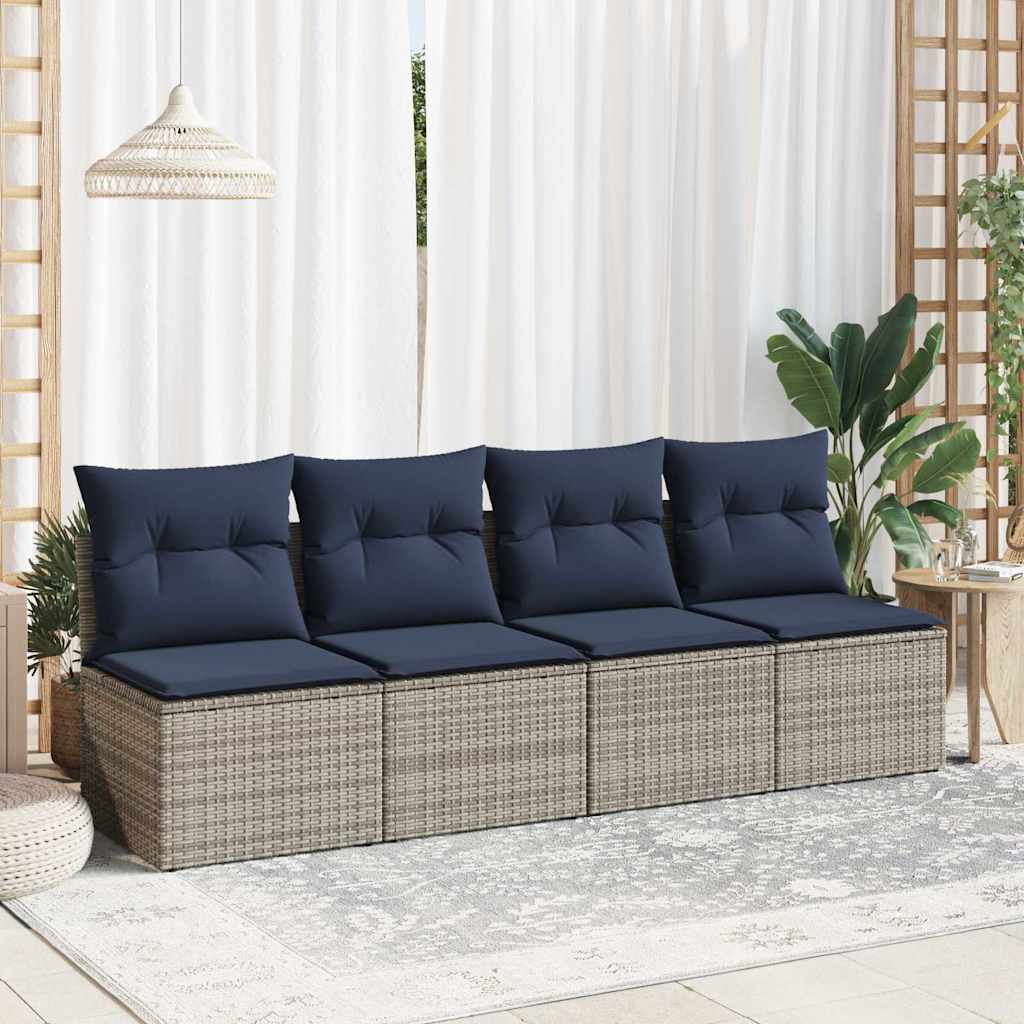 2-dijelni set vrtnih sofa poliratan i bagrem s jastucima sivi