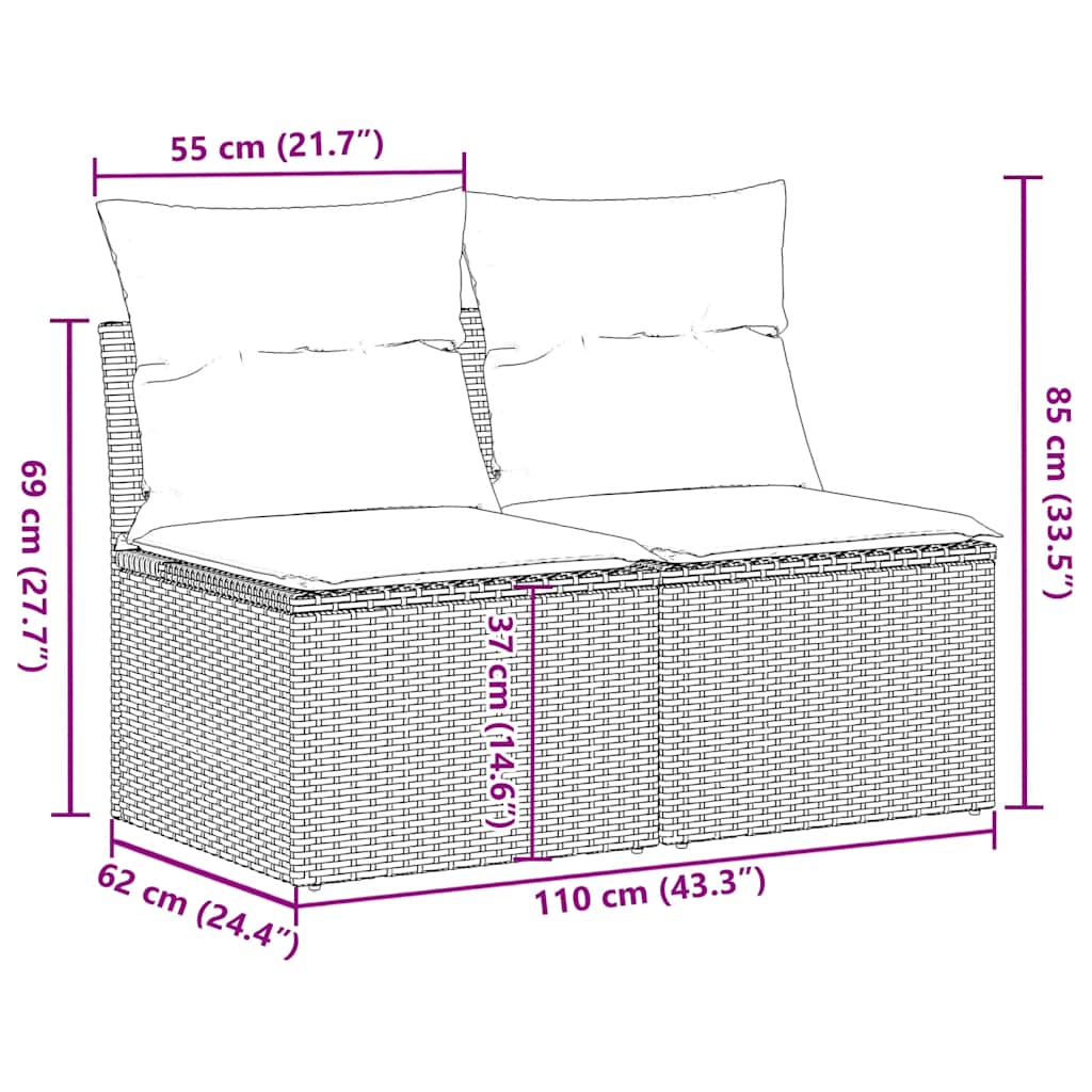 2-dijelni set vrtnih sofa s jastucima crni od poliratana bagrem