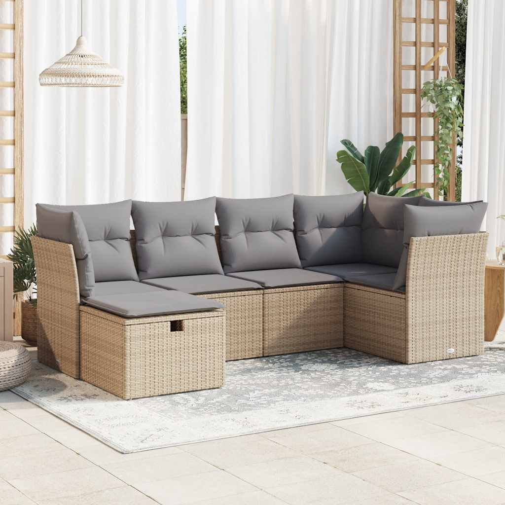 6-dijelni set vrtnih sofa s jastucima bež od poliratana