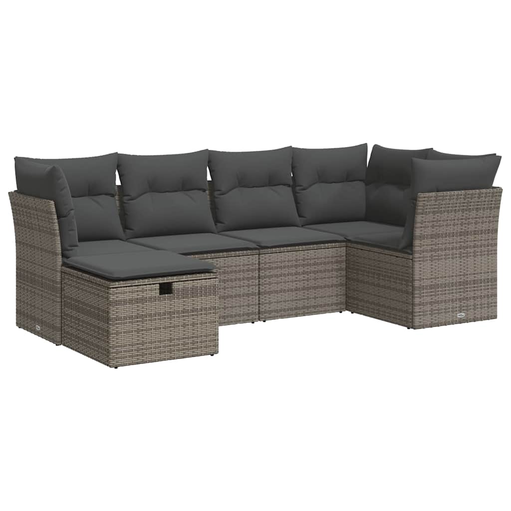 6-dijelni set vrtnih sofa od poliratana s jastucima sivi
