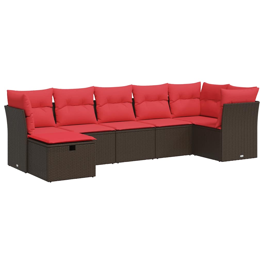 7-dijelni set vrtnih sofa od poliratana s jastucima smeđi