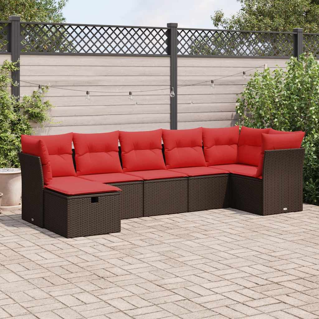 7-dijelni set vrtnih sofa od poliratana s jastucima smeđi