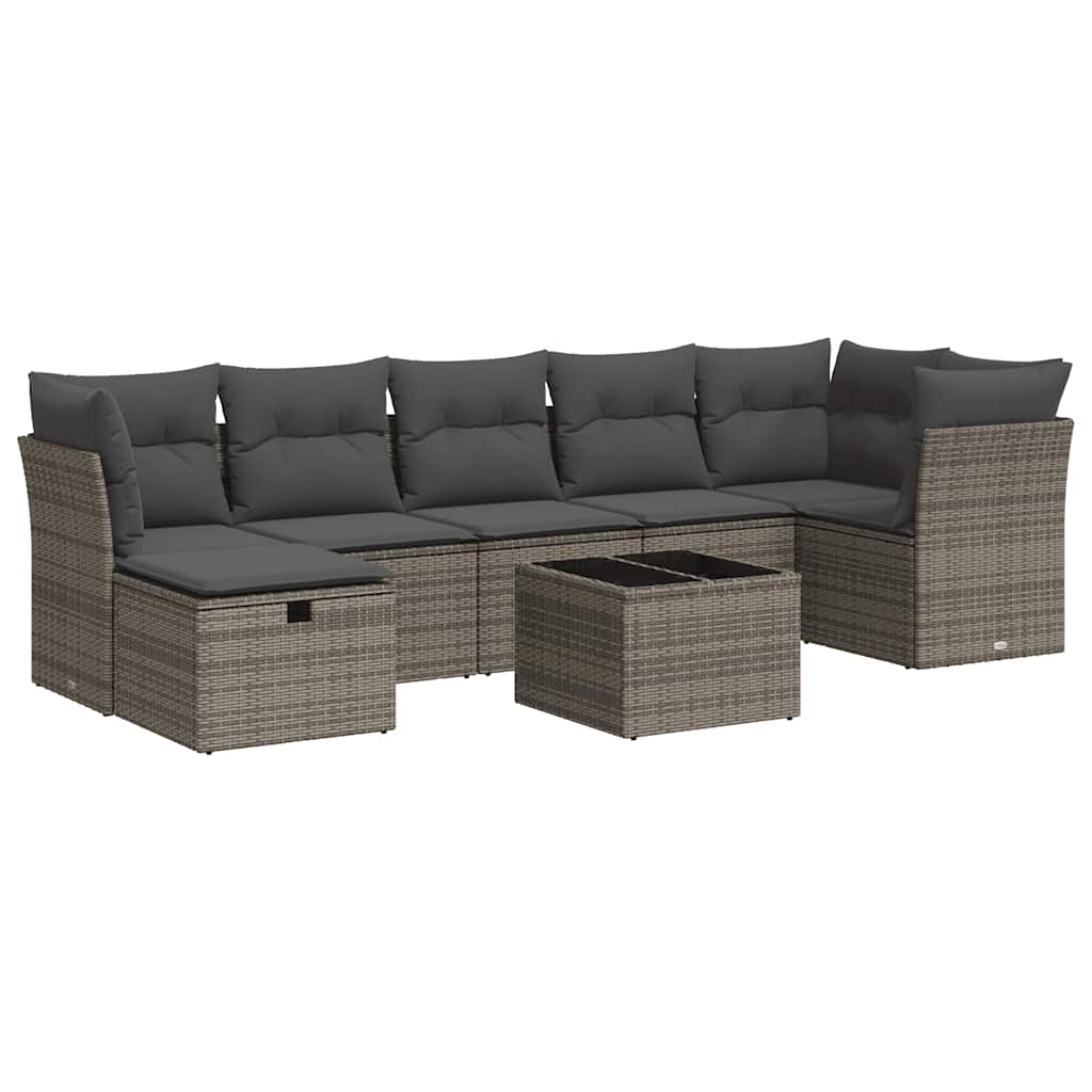 8-dijelni set vrtnih sofa od poliratana s jastucima sivi