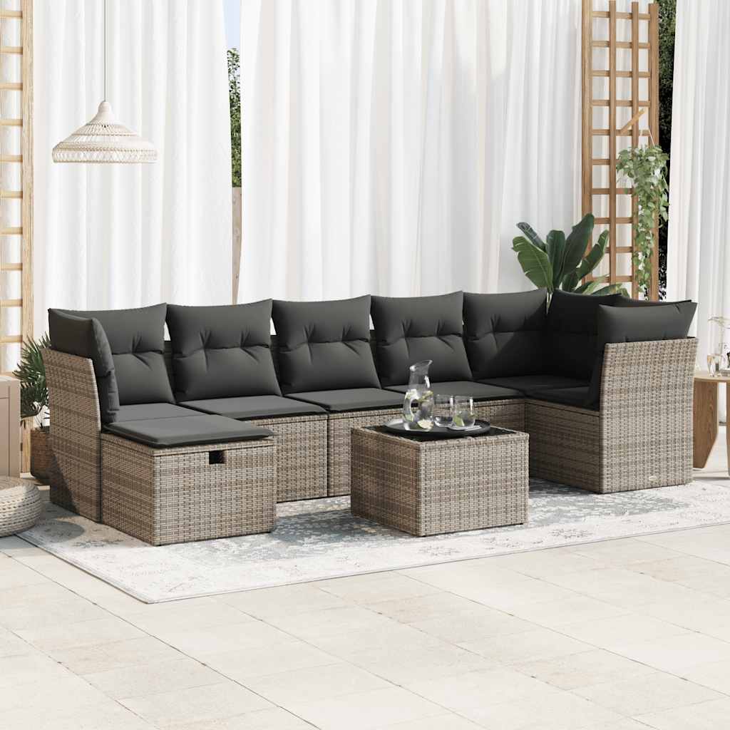 8-dijelni set vrtnih sofa od poliratana s jastucima sivi
