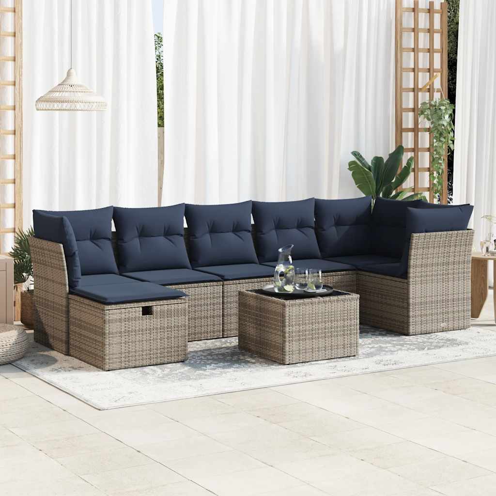 8-dijelni set vrtnih sofa od poliratana s jastucima sivi