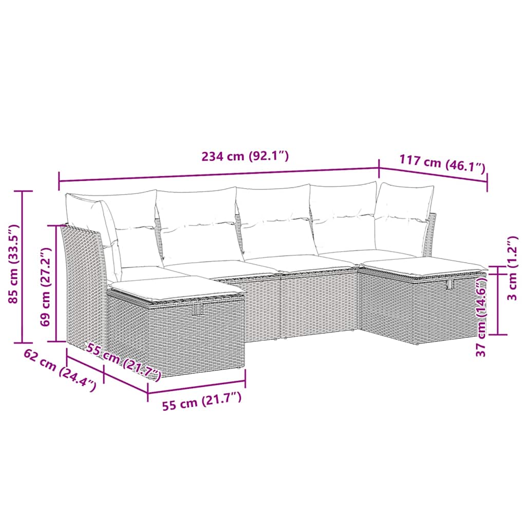 6-dijelni set vrtnih sofa od poliratana s jastucima svjetlosivi