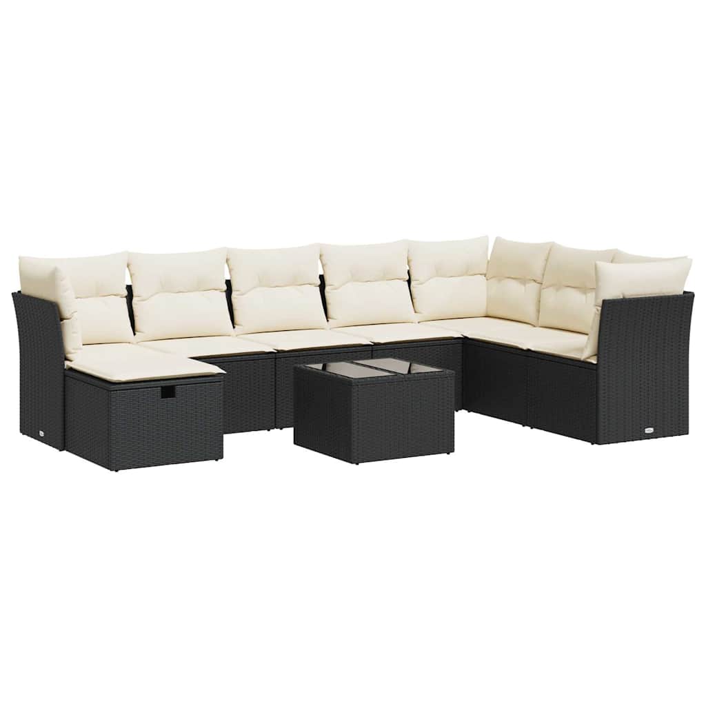 9-dijelni set vrtnih sofa s jastucima crni od poliratana