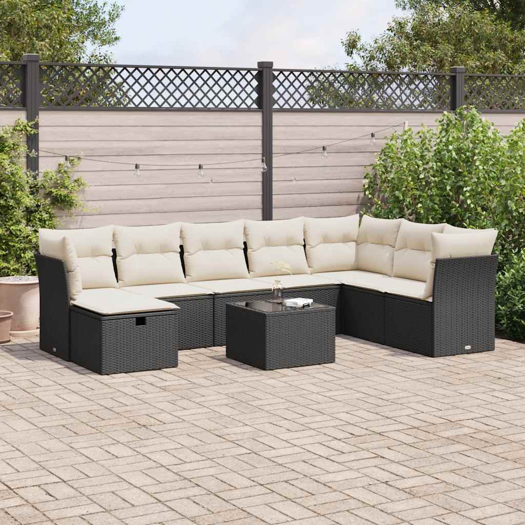 9-dijelni set vrtnih sofa s jastucima crni od poliratana