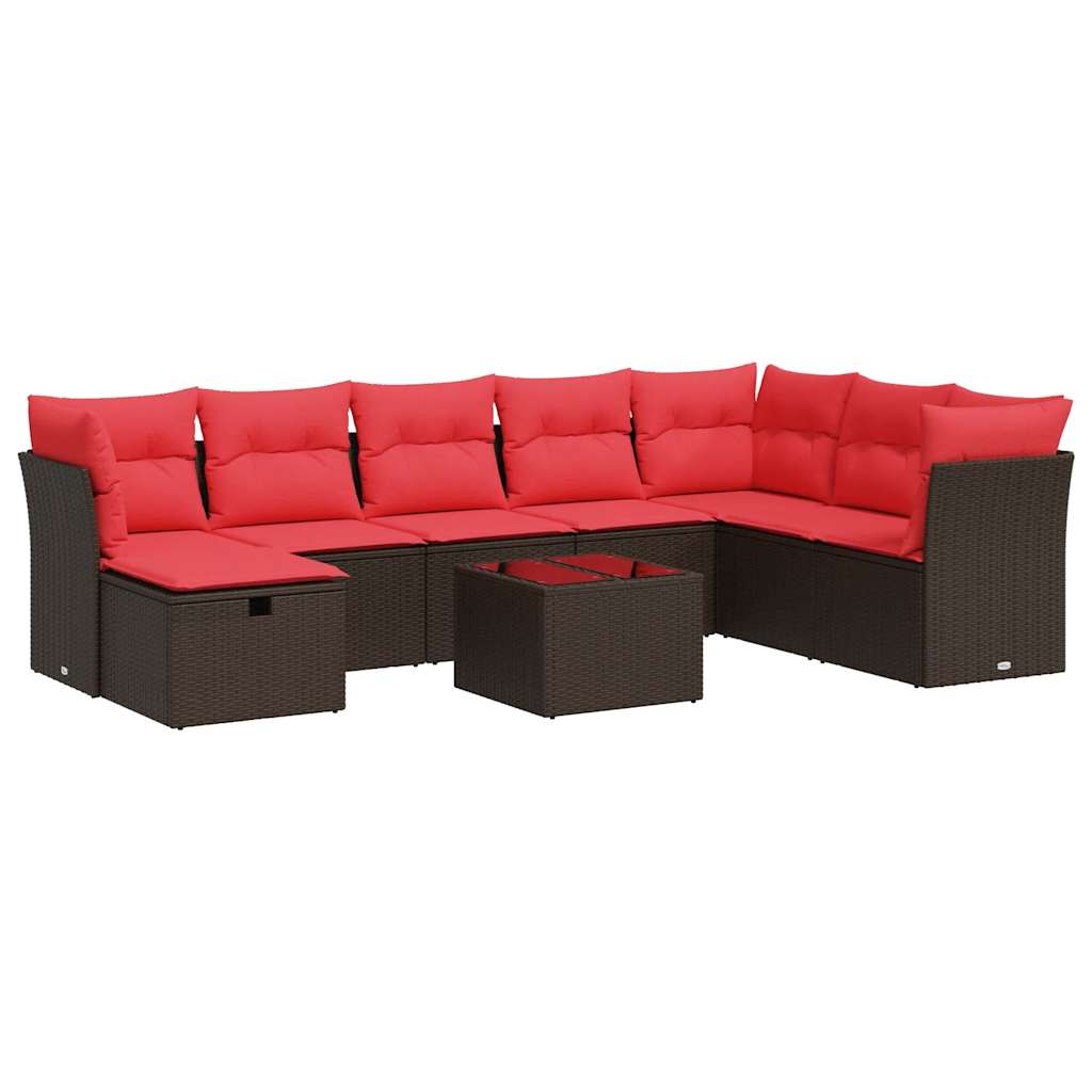 9-dijelni set vrtnih sofa s jastucima poliratan smeđi