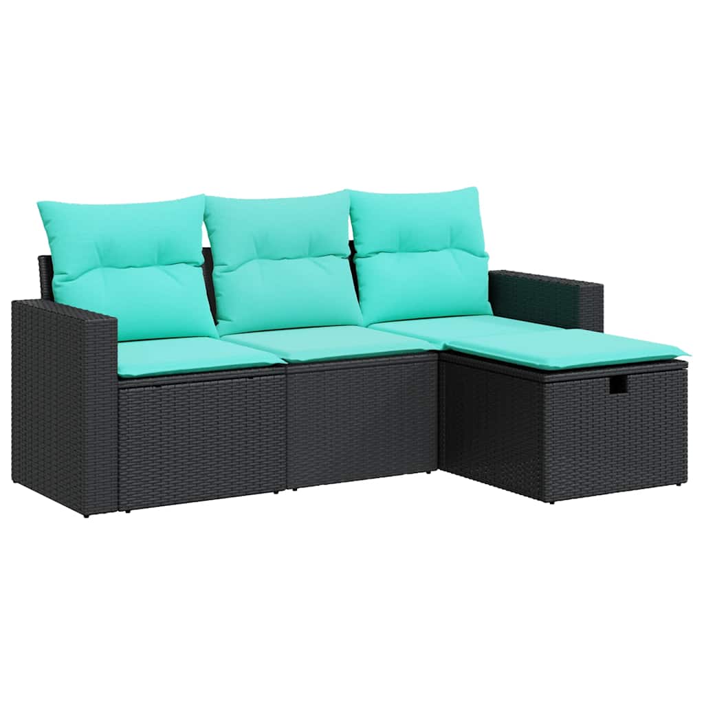 4-dijelni set vrtnih sofa od poliratana s jastucima crni