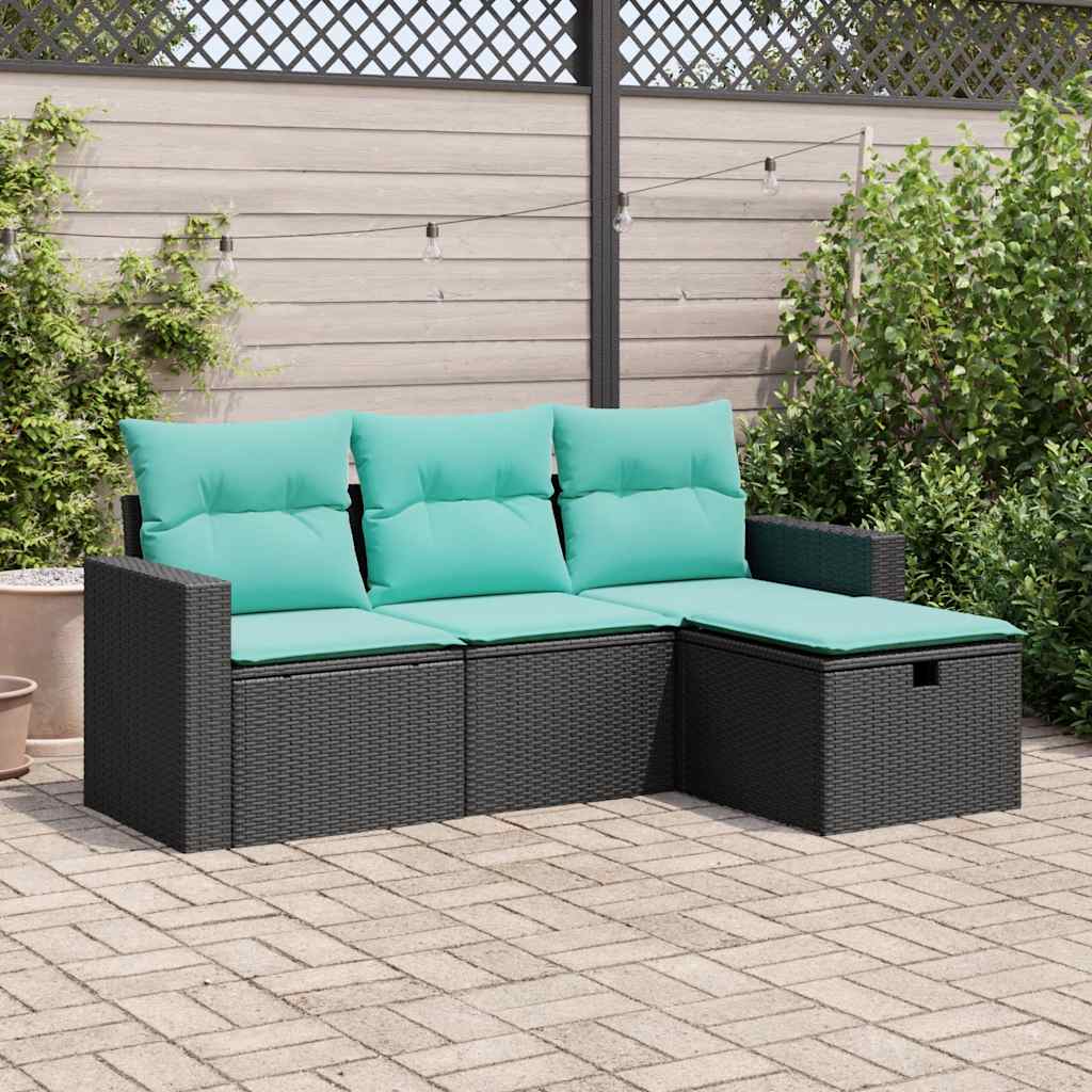 4-dijelni set vrtnih sofa od poliratana s jastucima crni