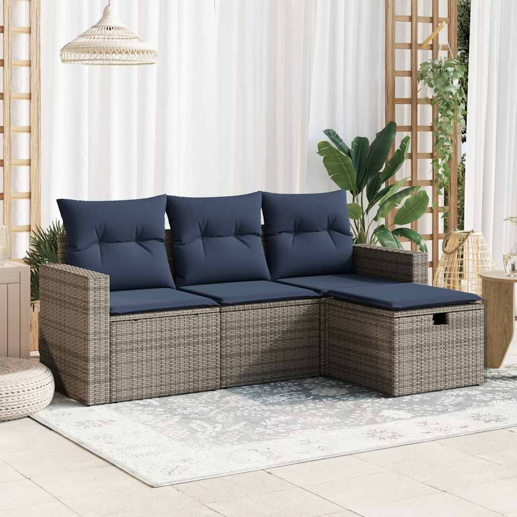 4-dijelni set vrtnih sofa od poliratana s jastucima sivi