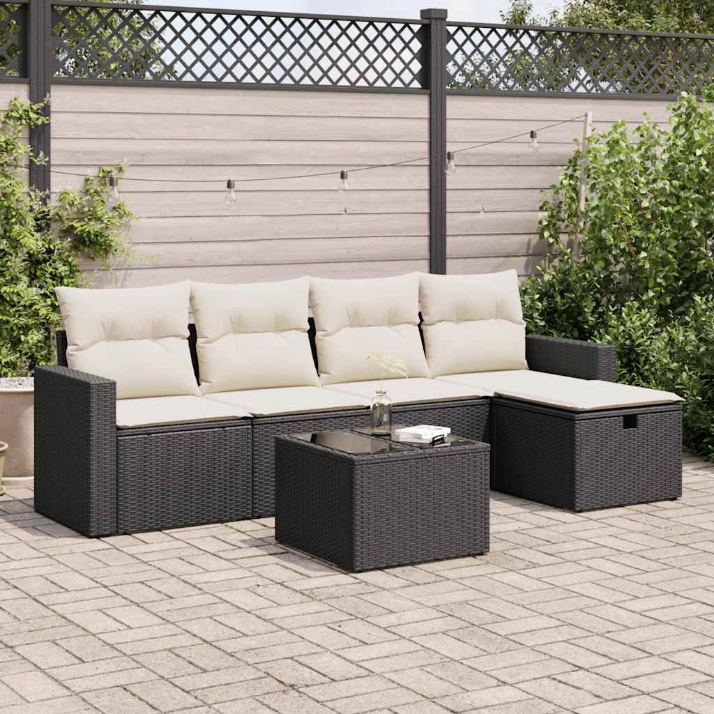 6-dijelni set vrtnih sofa s jastucima crni od poliratana