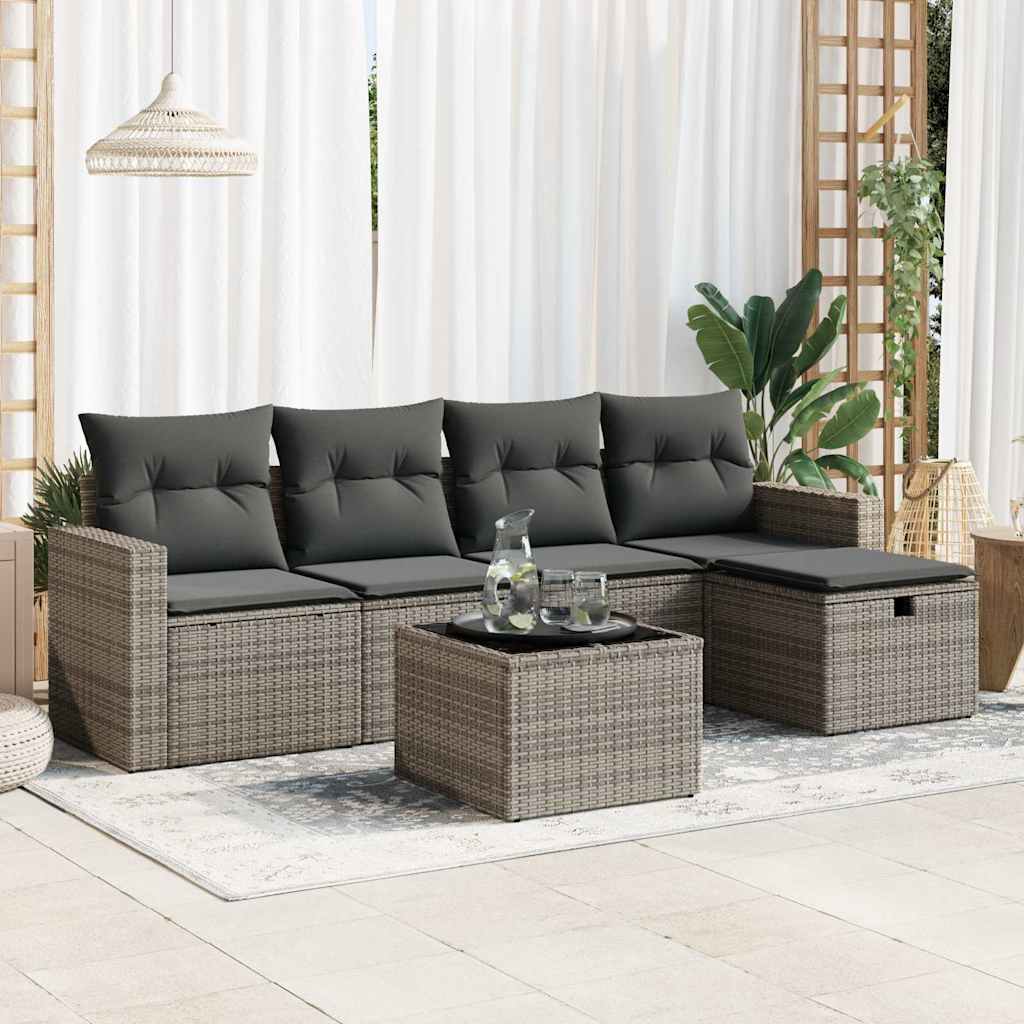 6-dijelni set vrtnih sofa od poliratana s jastucima sivi