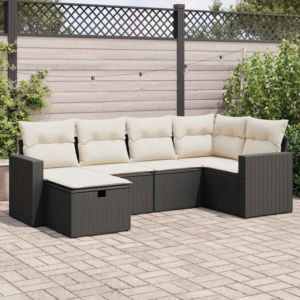6-dijelni set vrtnih sofa s jastucima crni od poliratana