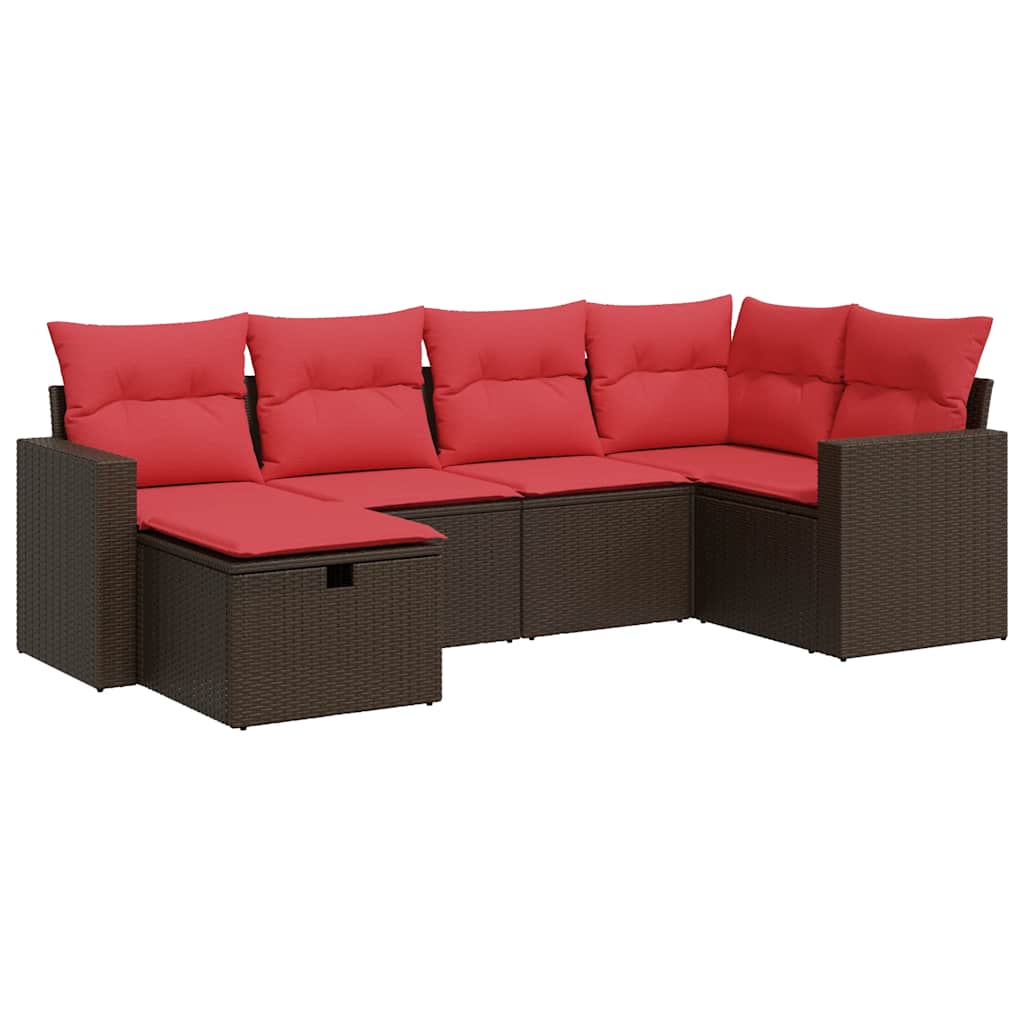6-dijelni set vrtnih sofa od poliratana s jastucima smeđi