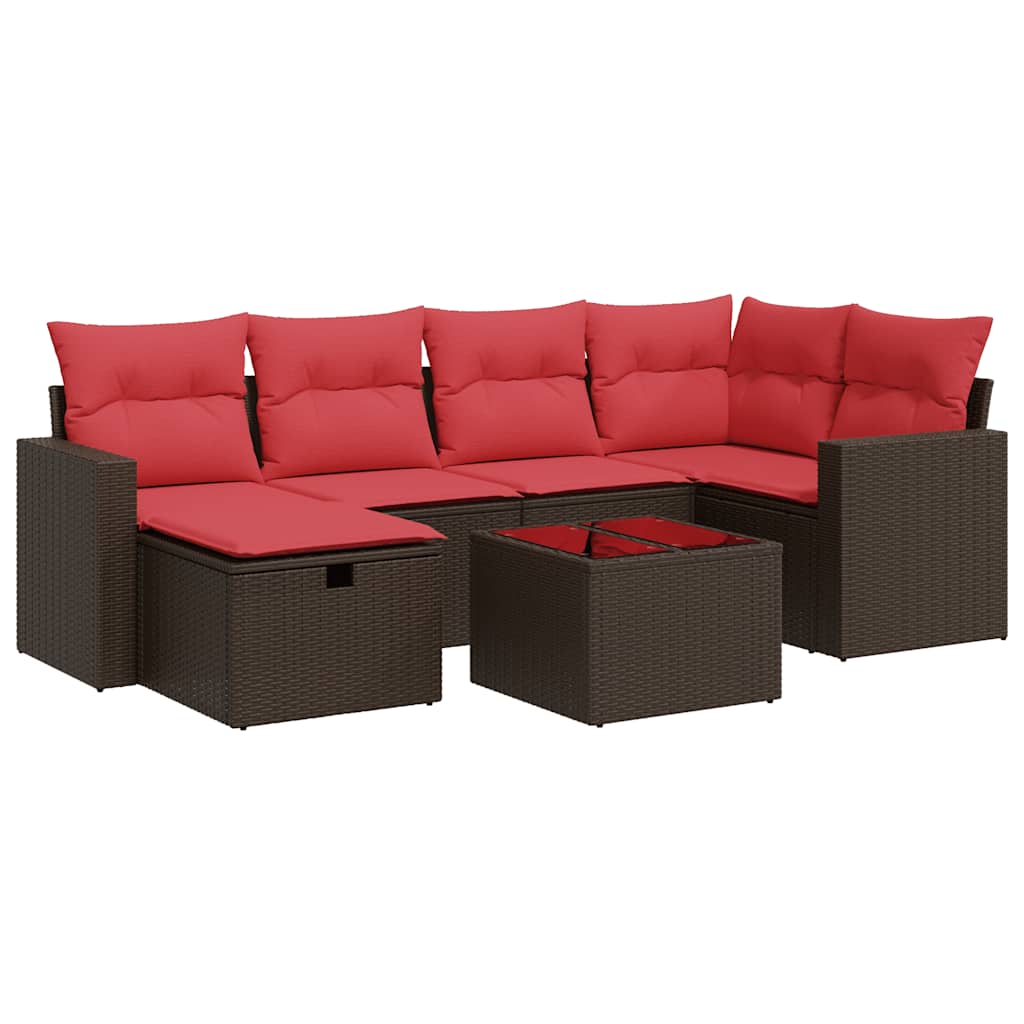 7-dijelni set vrtnih sofa od poliratana s jastucima smeđi