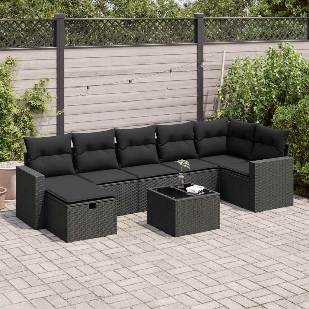 8-dijelni set vrtnih sofa od poliratana s jastucima crni