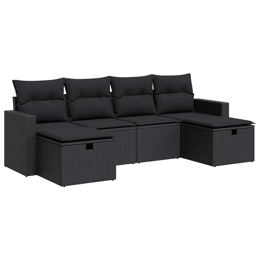 6-dijelni set vrtnih sofa s jastucima crni od poliratana
