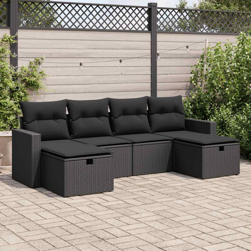 6-dijelni set vrtnih sofa s jastucima crni od poliratana