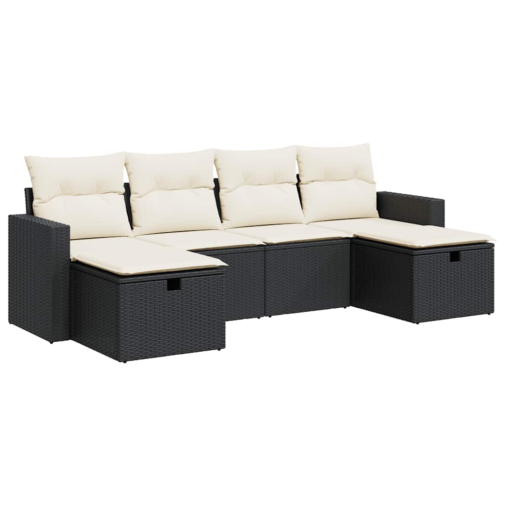 6-dijelni set vrtnih sofa s jastucima crni od poliratana