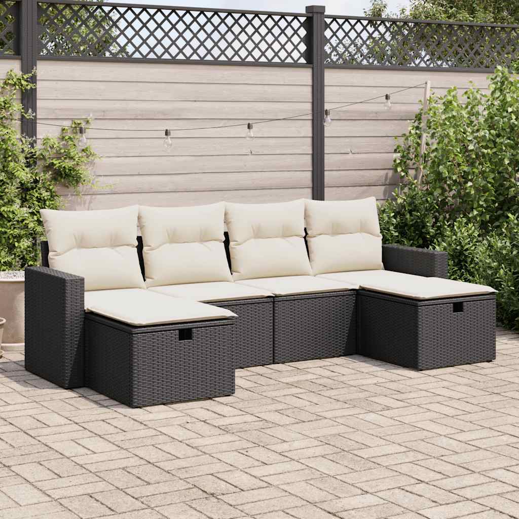 6-dijelni set vrtnih sofa s jastucima crni od poliratana