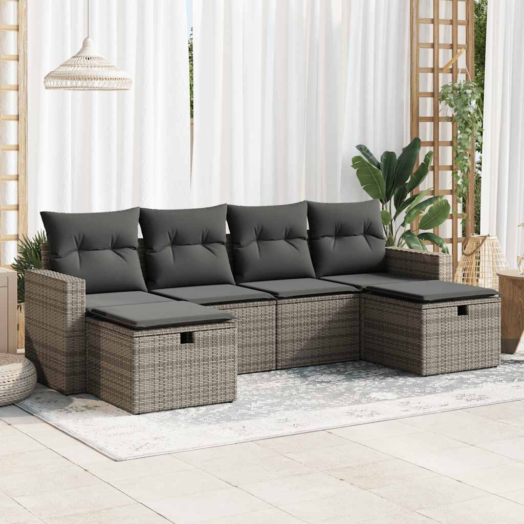 6-dijelni set vrtnih sofa od poliratana s jastucima sivi