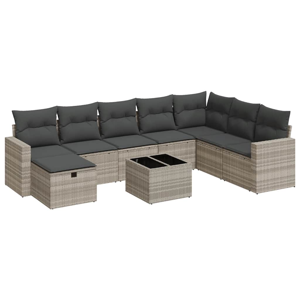 9-dijelni set vrtnih sofa od poliratana s jastucima svjetlosivi