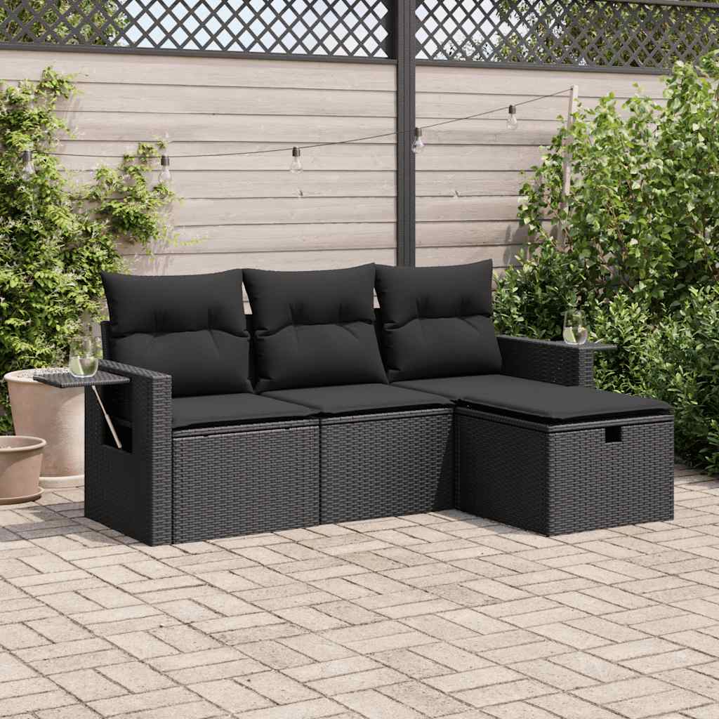 4-dijelni set vrtnih sofa od poliratana s jastucima crni