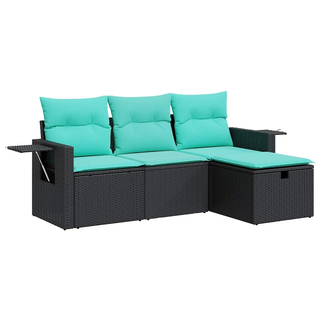 4-dijelni set vrtnih sofa od poliratana s jastucima crni