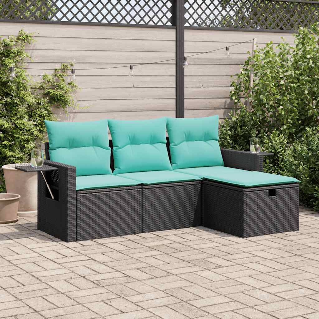 4-dijelni set vrtnih sofa od poliratana s jastucima crni