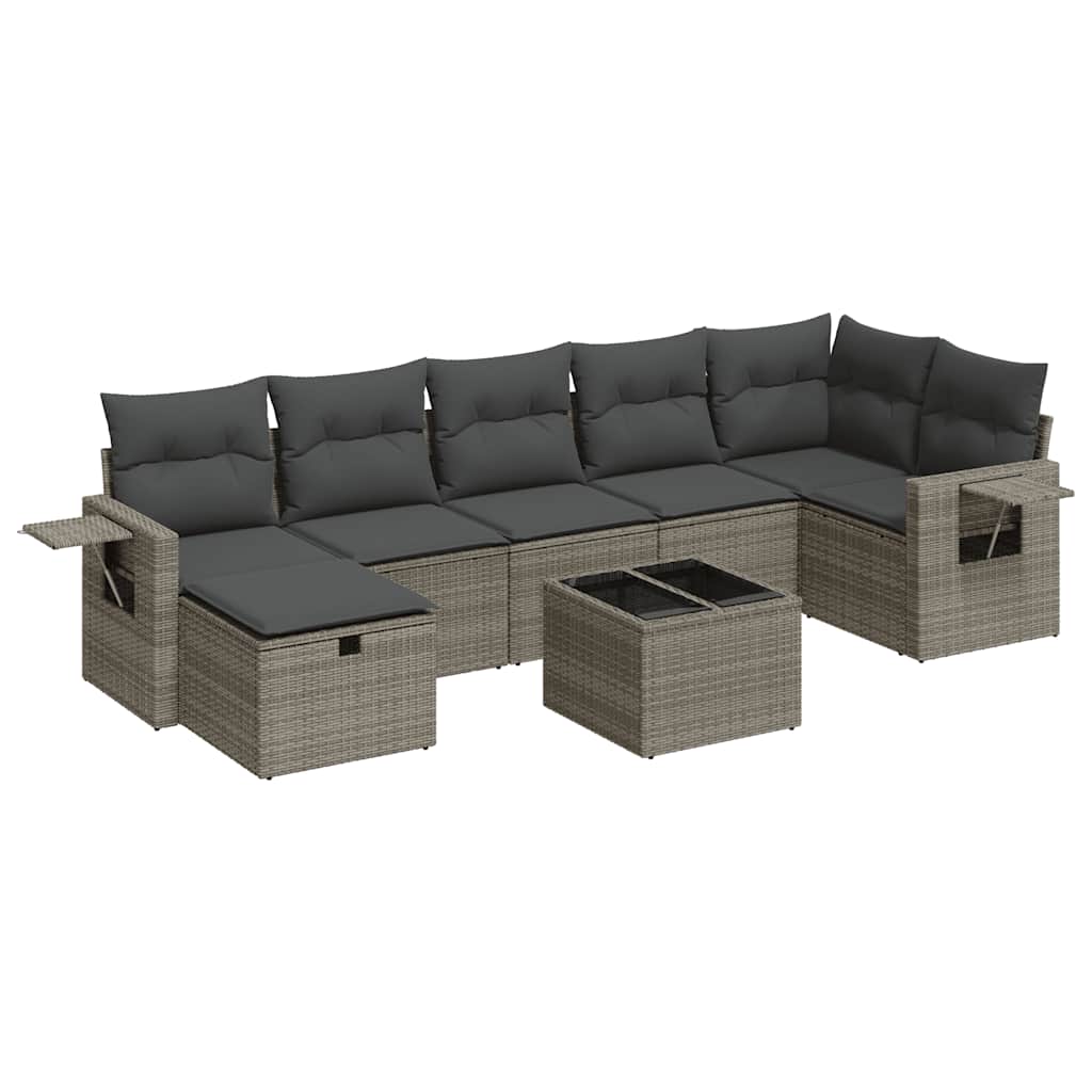8-dijelni set vrtnih sofa od poliratana s jastucima sivi