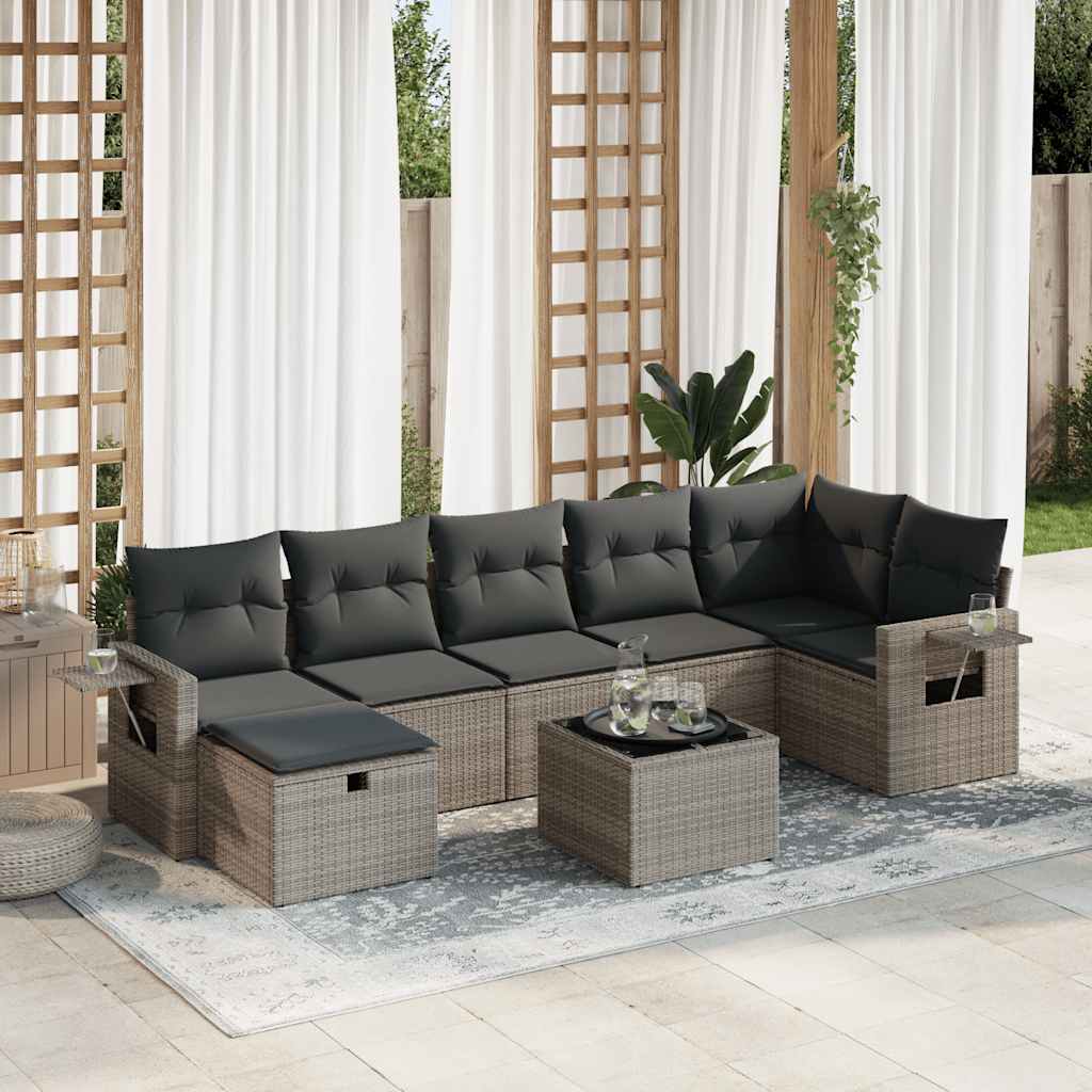 8-dijelni set vrtnih sofa od poliratana s jastucima sivi