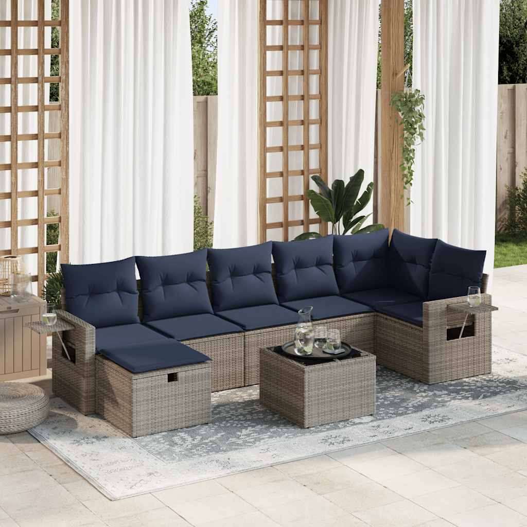 8-dijelni set vrtnih sofa od poliratana s jastucima sivi