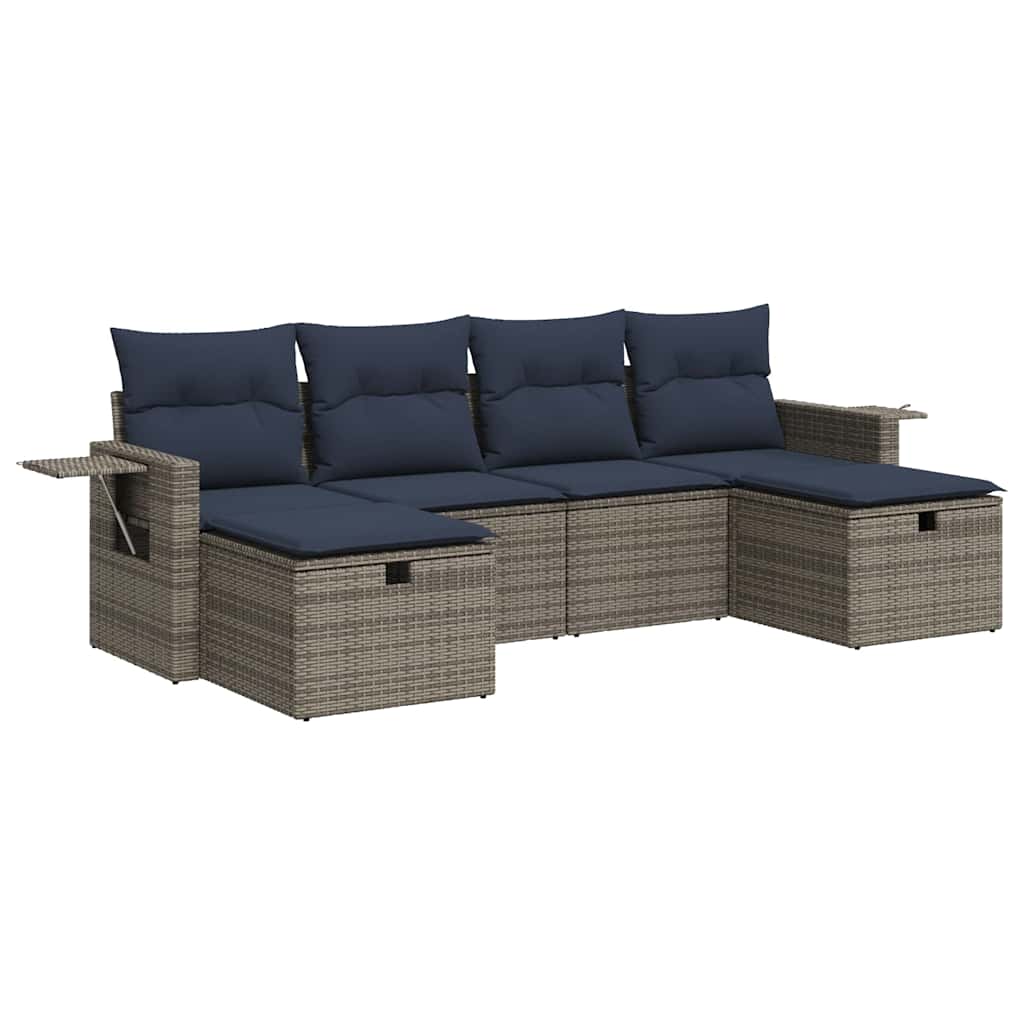 6-dijelni set vrtnih sofa od poliratana s jastucima sivi