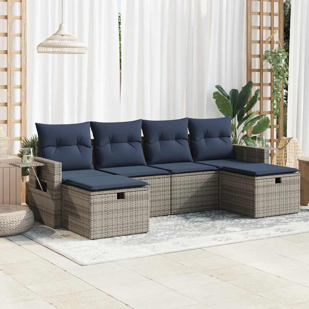 6-dijelni set vrtnih sofa od poliratana s jastucima sivi