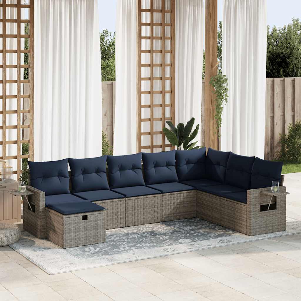 8-dijelni set vrtnih sofa od poliratana s jastucima sivi