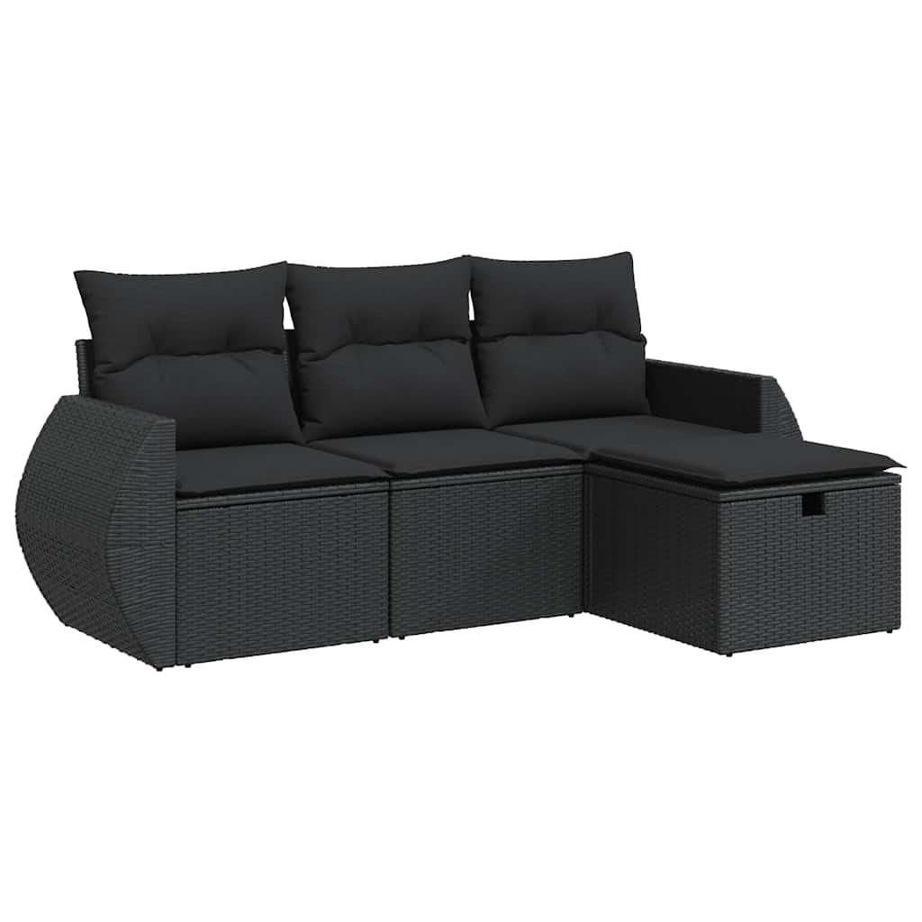 4-dijelni set vrtnih sofa od poliratana s jastucima crni