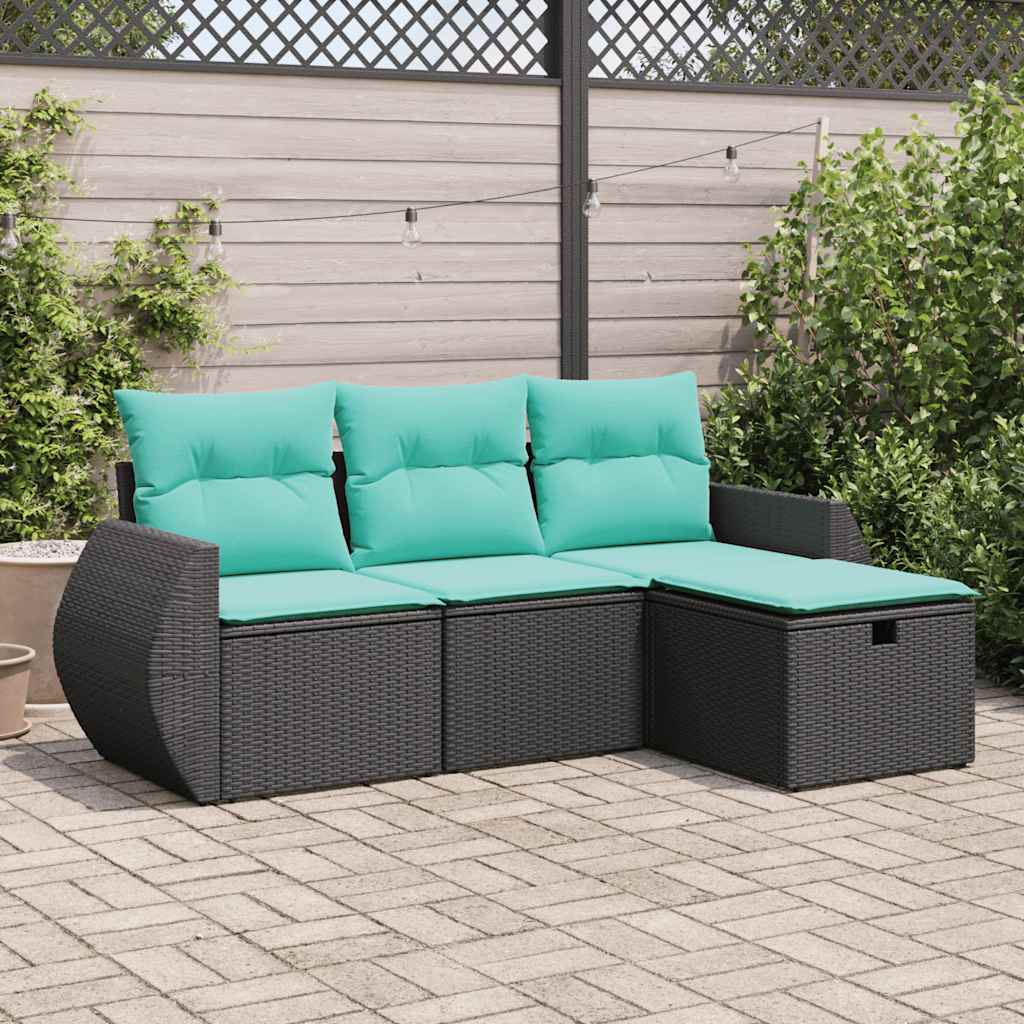 4-dijelni set vrtnih sofa od poliratana s jastucima crni