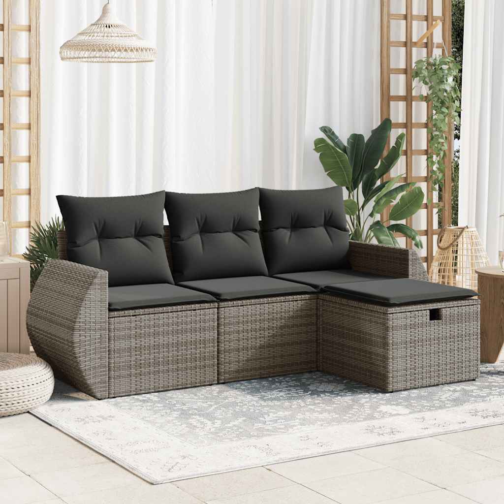 4-dijelni set vrtnih sofa od poliratana s jastucima sivi