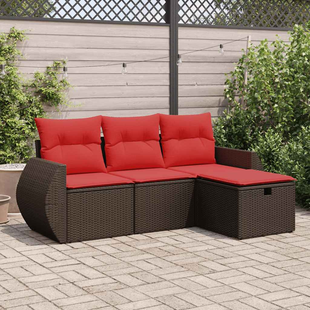 4-dijelni set vrtnih sofa od poliratana s jastucima smeđi