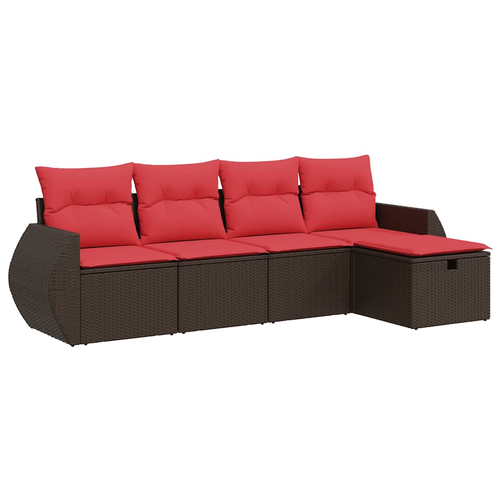 5-dijelni set vrtnih sofa s jastucima poliratan smeđi