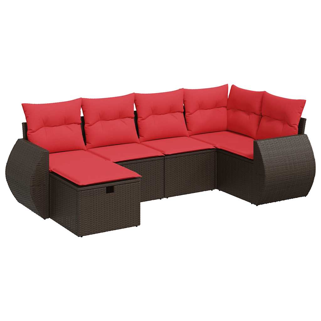 6-dijelni set vrtnih sofa od poliratana s jastucima smeđi