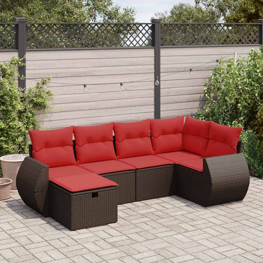 6-dijelni set vrtnih sofa od poliratana s jastucima smeđi