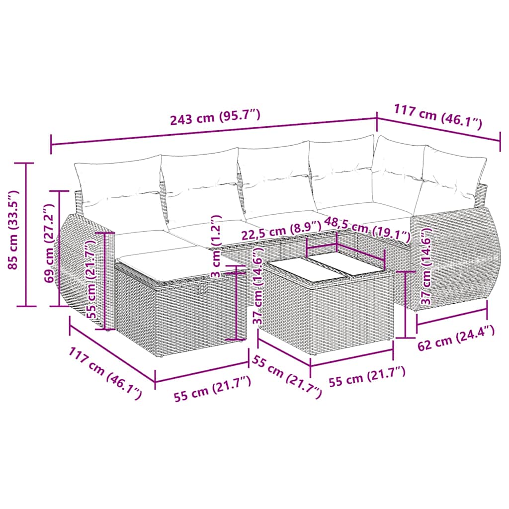 7-dijelni set vrtnih sofa sivi od poliratana