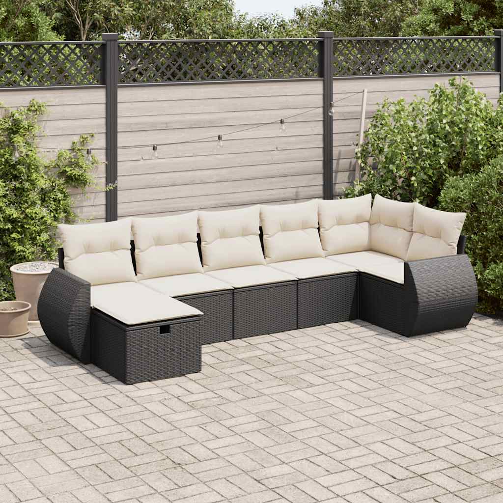 7-dijelni set vrtnih sofa od poliratana s jastucima crni