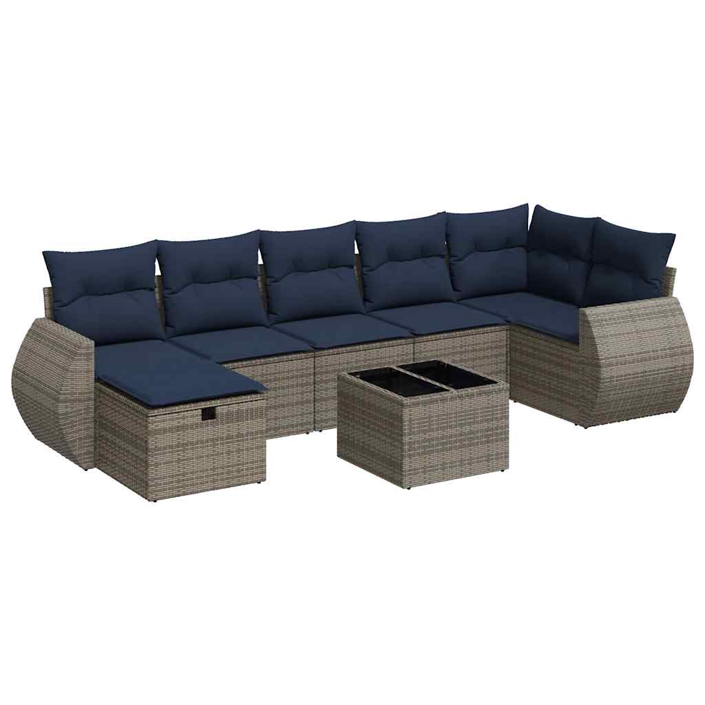 8-dijelni set vrtnih sofa od poliratana s jastucima sivi