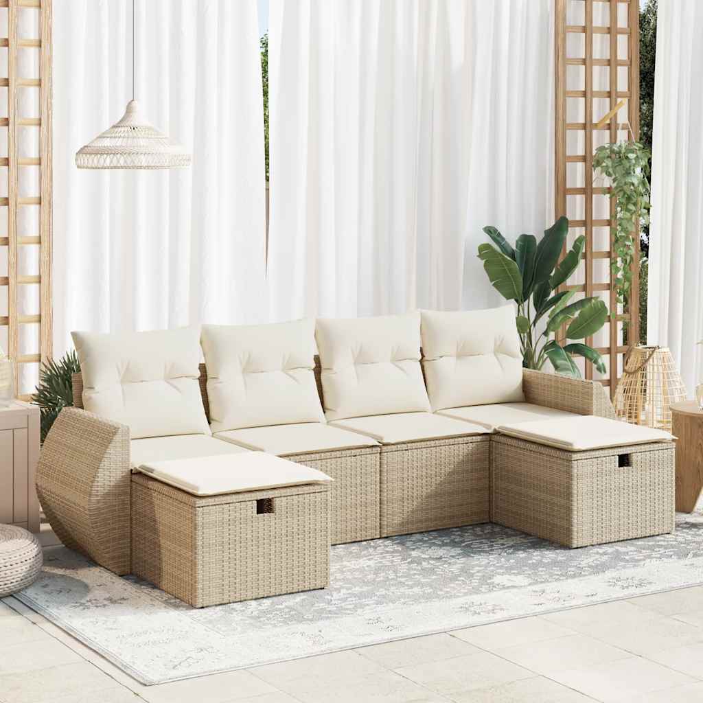 6-dijelni set vrtnih sofa s jastucima bež od poliratana